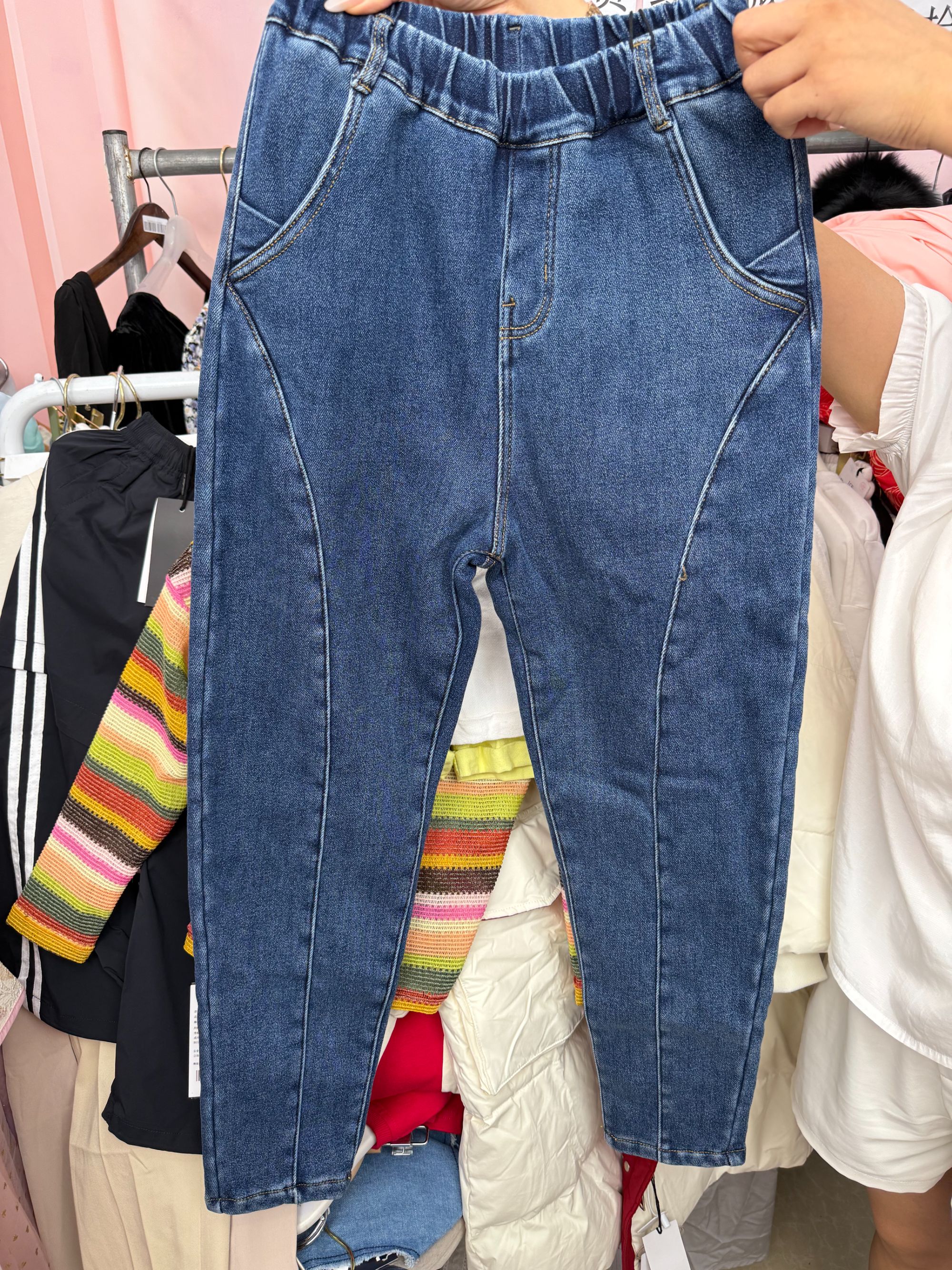 女童高腰加绒加厚牛仔裤秋款女童秋冬2025新款