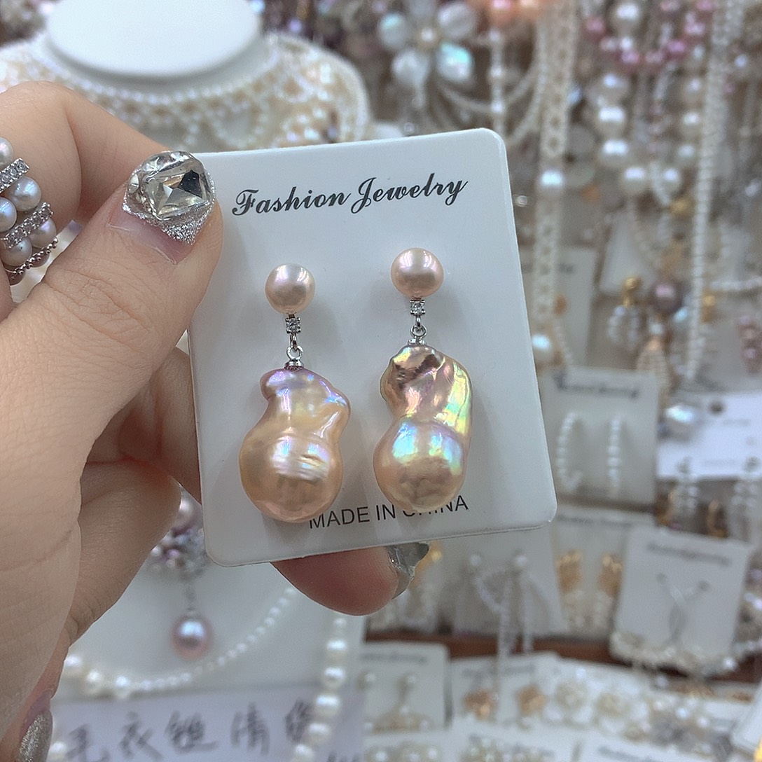 银S925镶嵌淡水珍珠耳饰