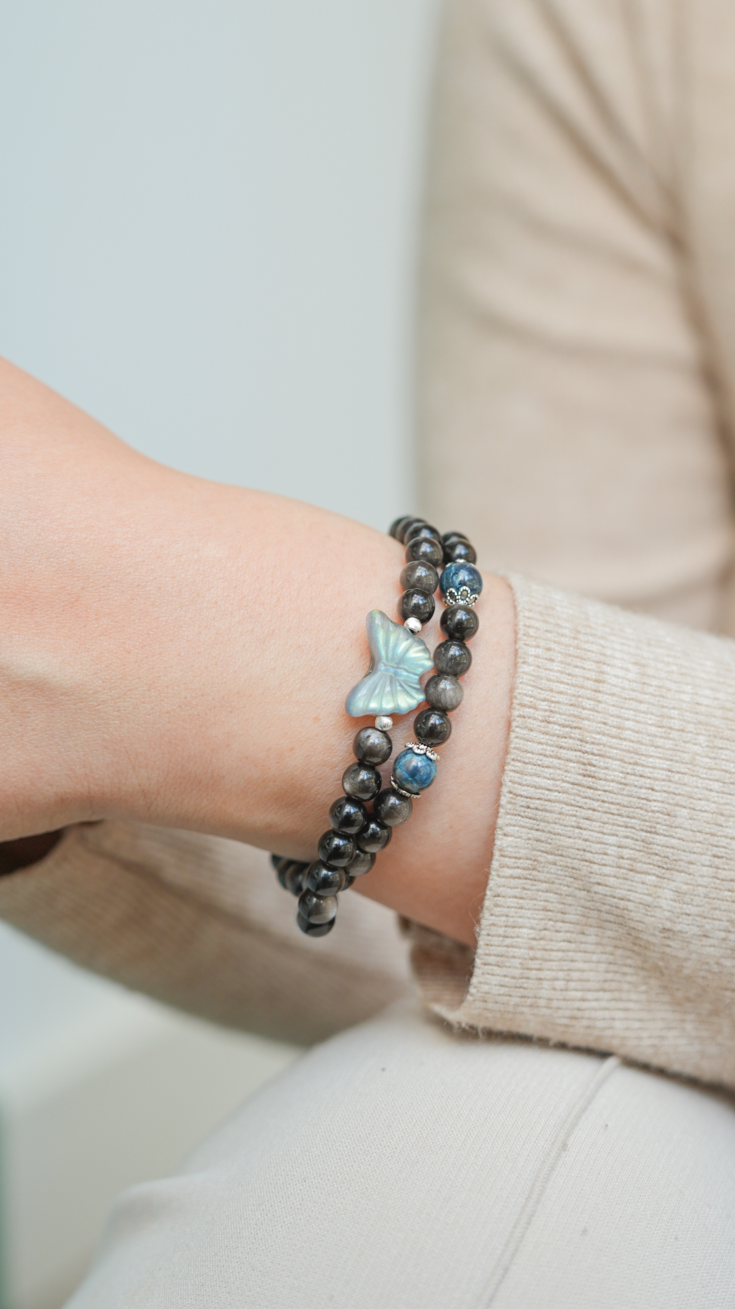 《樱桃年华》原创设计蝴蝶双圈手串010