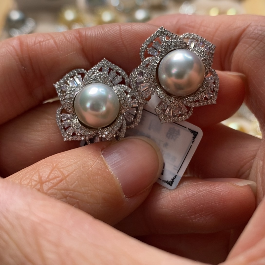 海水珍珠耳饰银S925镶嵌