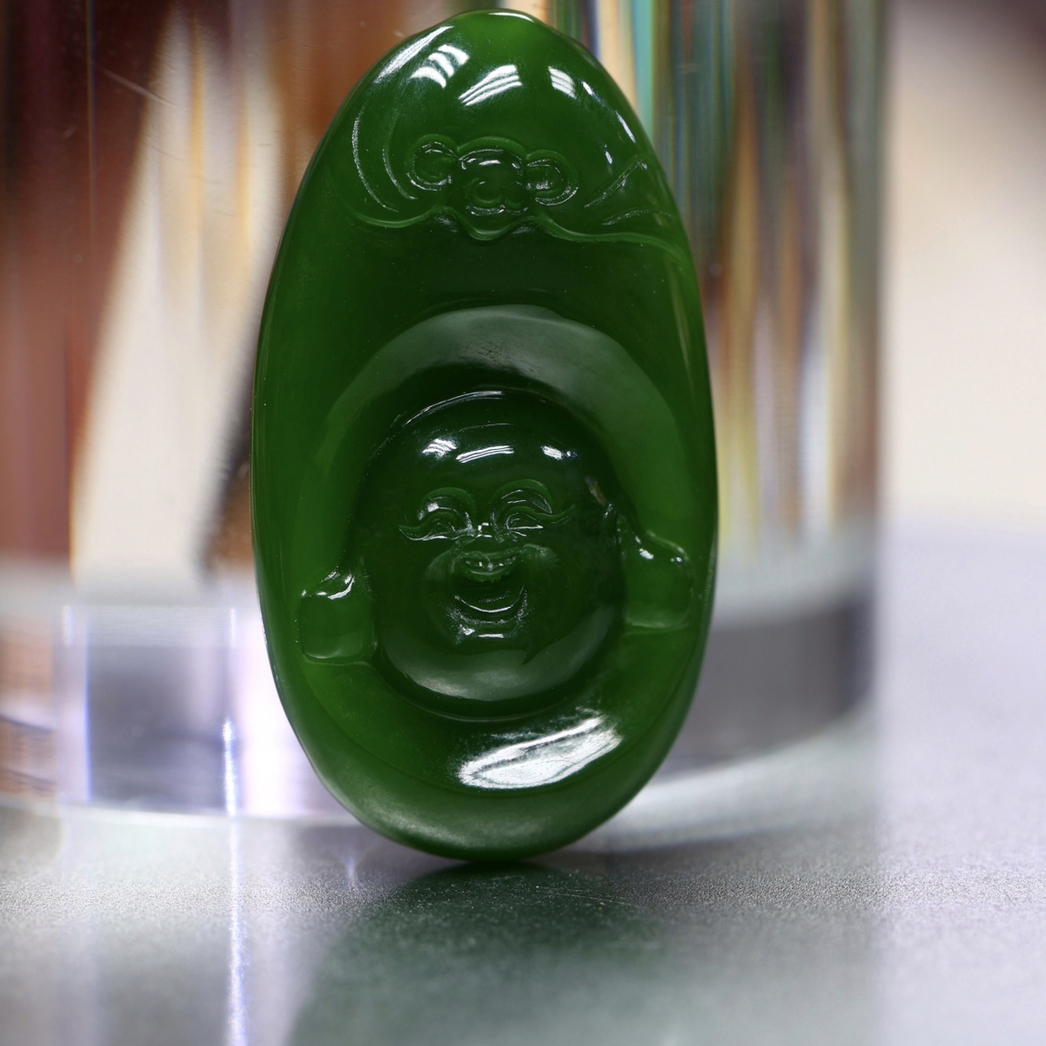 和田玉碧玉辣绿小佛吊坠