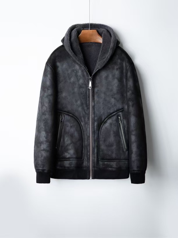 海宁2025年爆款冬装立领连帽短款两面穿的飞行服夹克