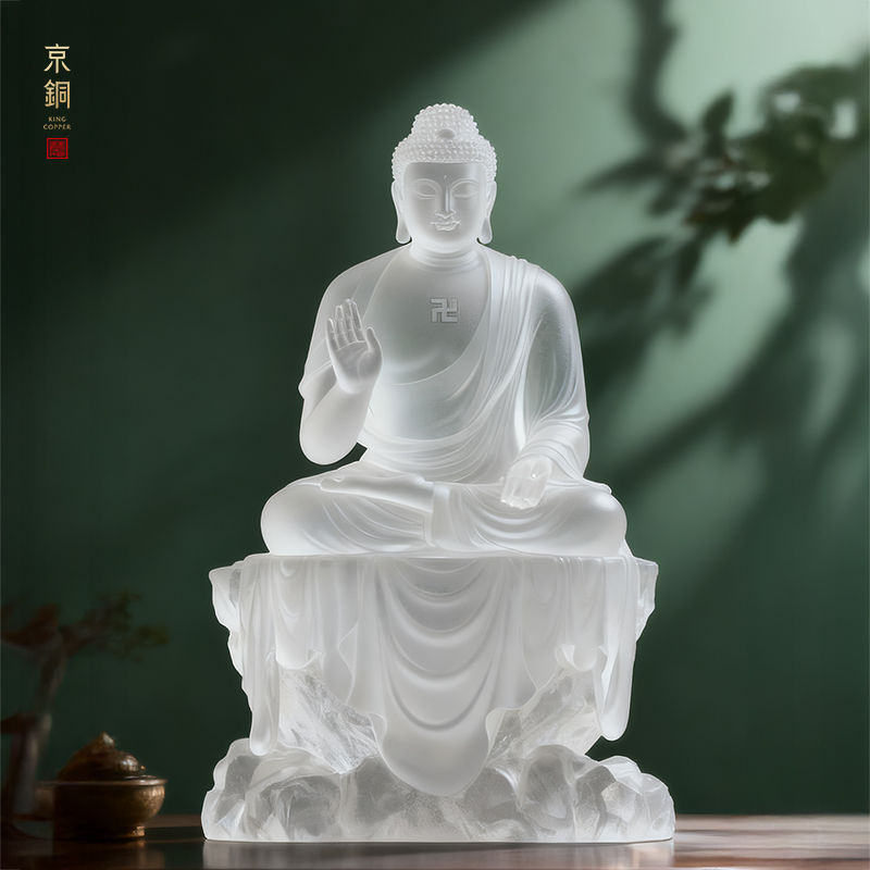 原创说法相三宝释迦摩尼古法纯手工琉璃摆件菩萨供奉摆件工艺品