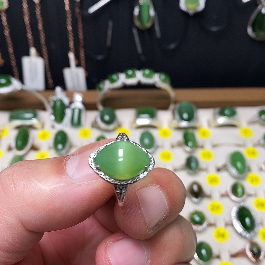 和田玉（碧玉）银S925镶嵌戒指