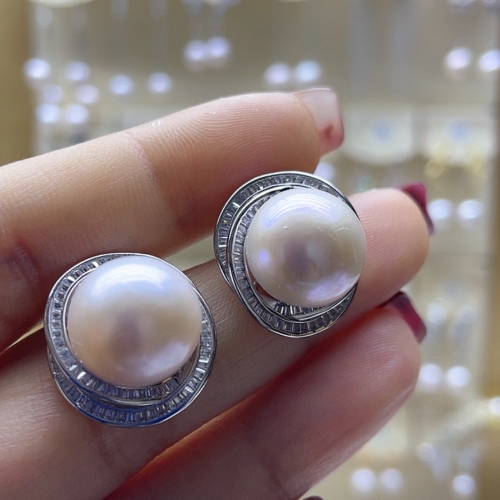 银S925镶嵌淡水珍珠耳饰