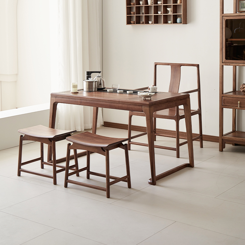 臻致美北美黑胡桃木新中式禅意风客厅茶室湿泡台清闲茶桌