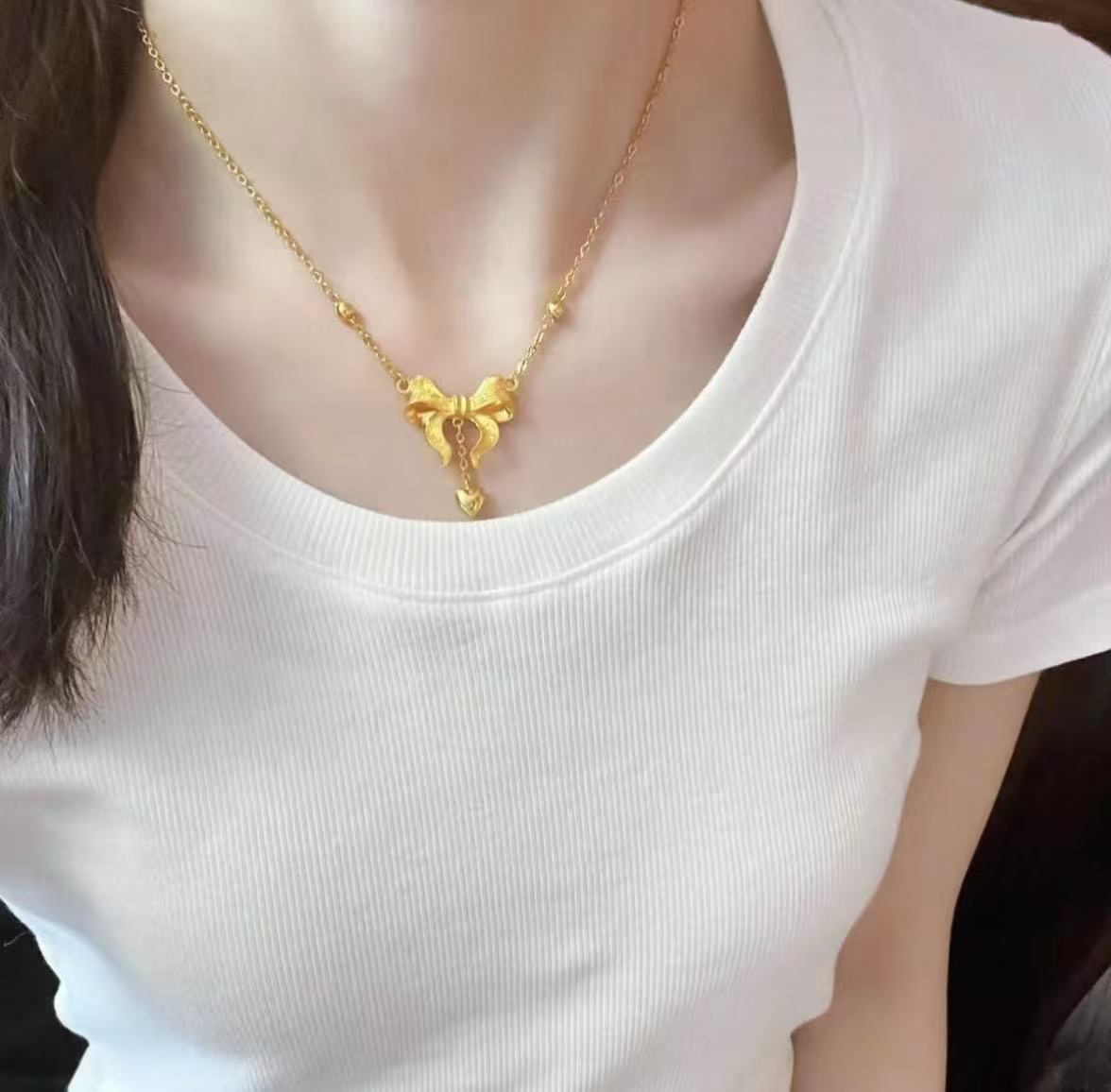 铜合金项链 高品质 金蝴蝶结女锁骨链颈链不掉色民族风