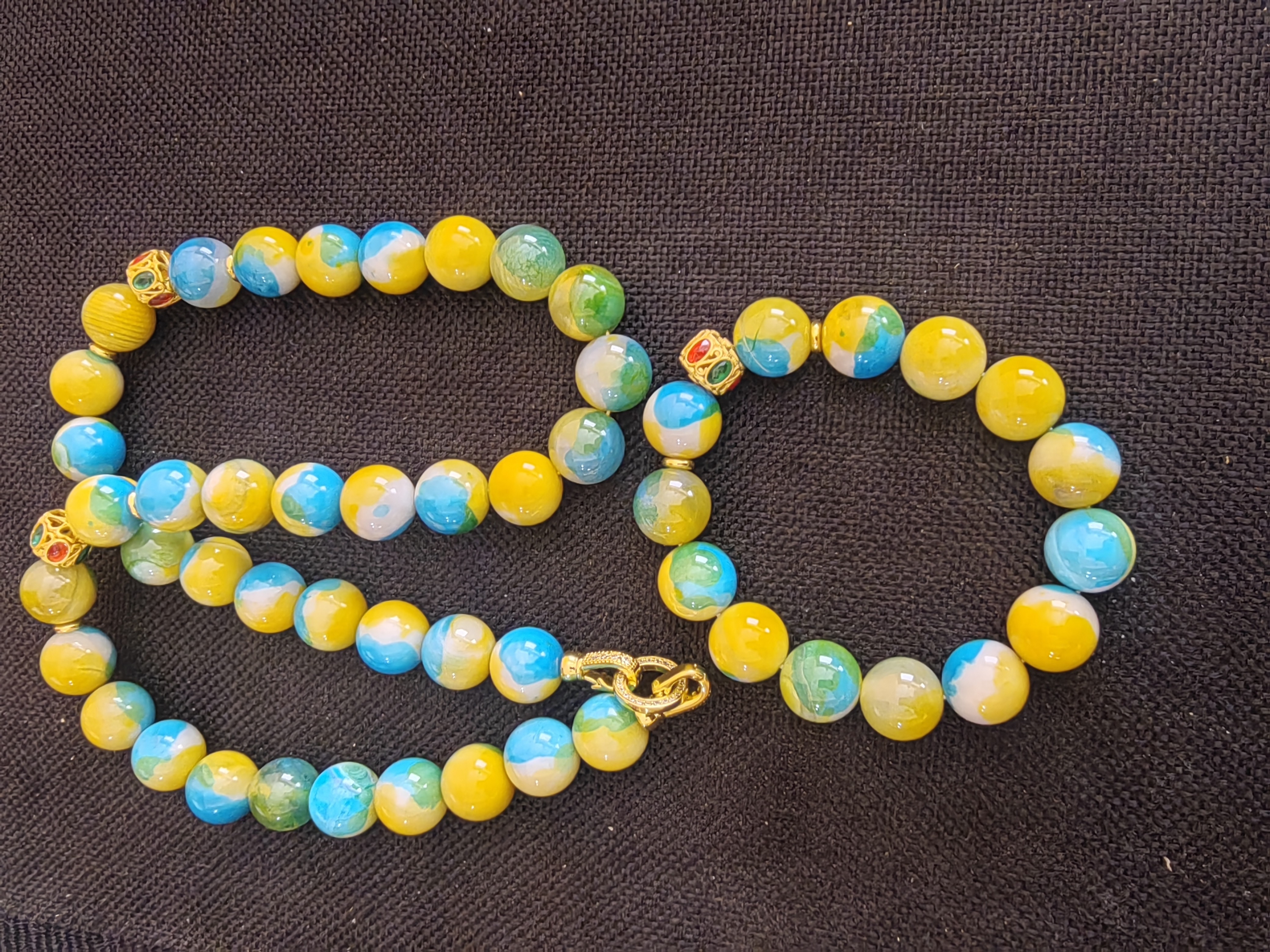 天然七彩玛瑙项链手链14mm二件套装