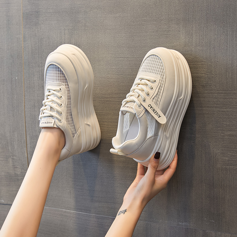 增高9cm薄款休闲板鞋女2025夏季新款厚底内增高网面透气小白鞋