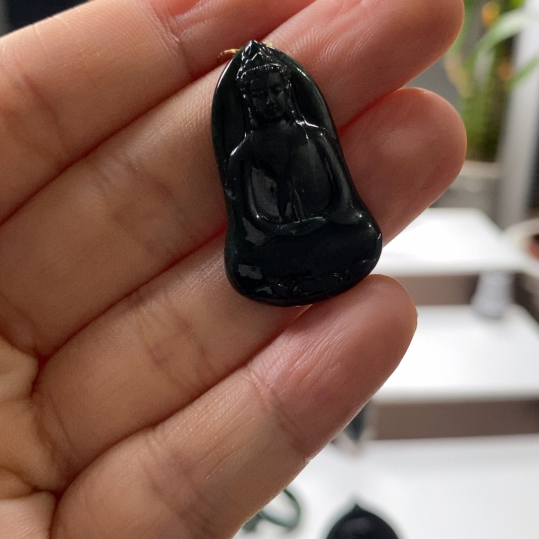 飞***毛定制翡翠未镶嵌素衣观音天然a货墨翠