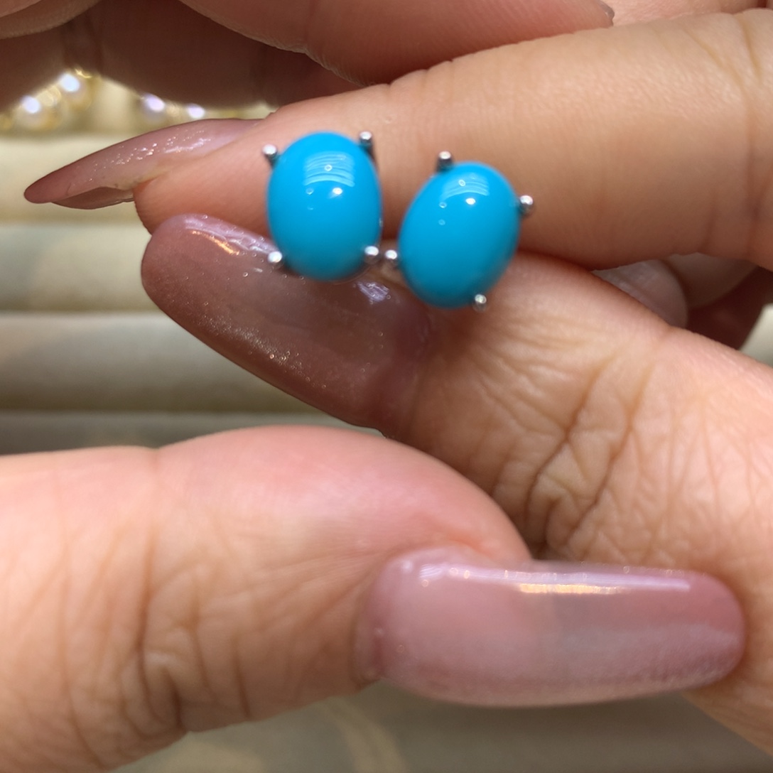 银S925镶嵌绿松石耳饰