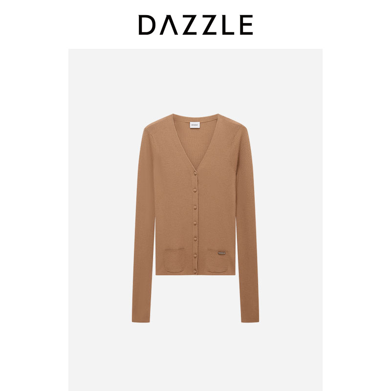 DAZZLE 地素毛衣冬季土黄色绵羊毛针织假开衫针织衫2I4E555