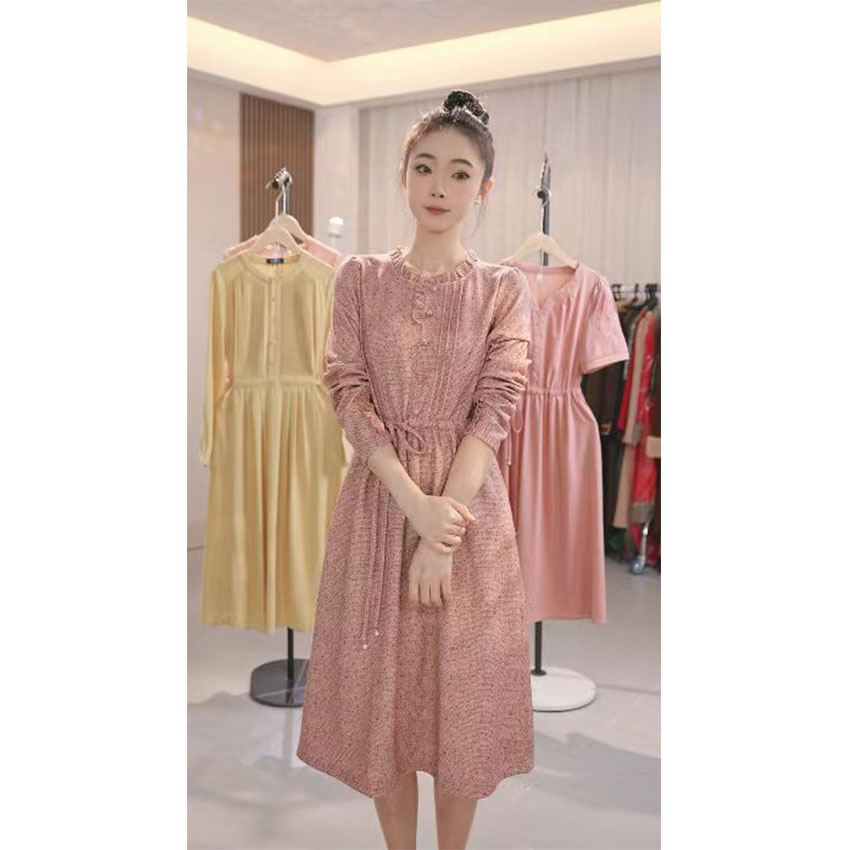 L124 气质长袖连衣裙2025年新款时尚洋气收腰显瘦遮肚减龄