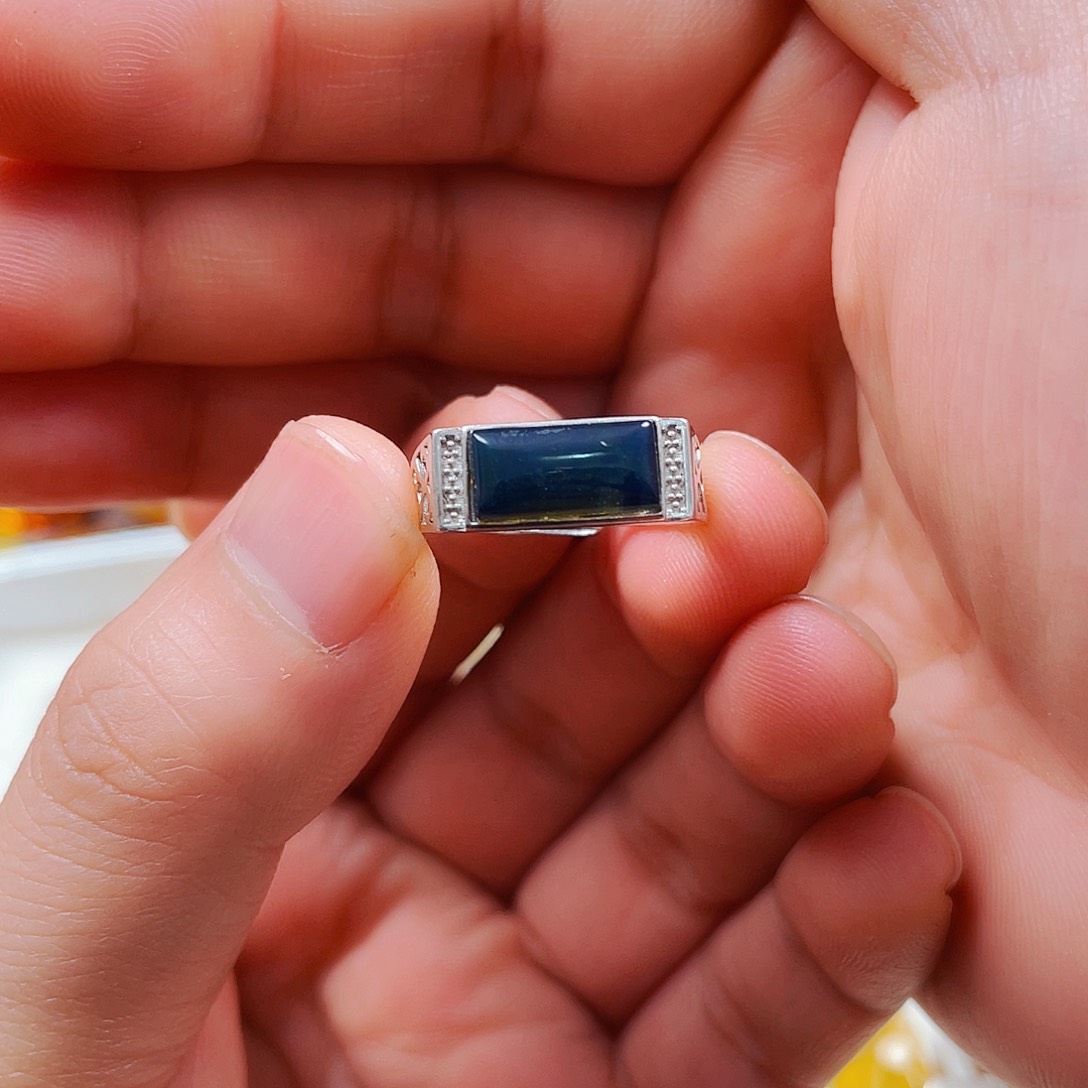 琥珀银S925镶嵌戒指?***灯戒指