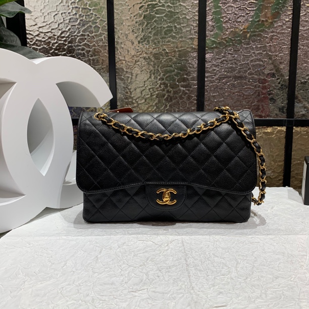 95新 Chanel/香奈儿 Chanel黑金荔枝纹jumbo 25010050-09