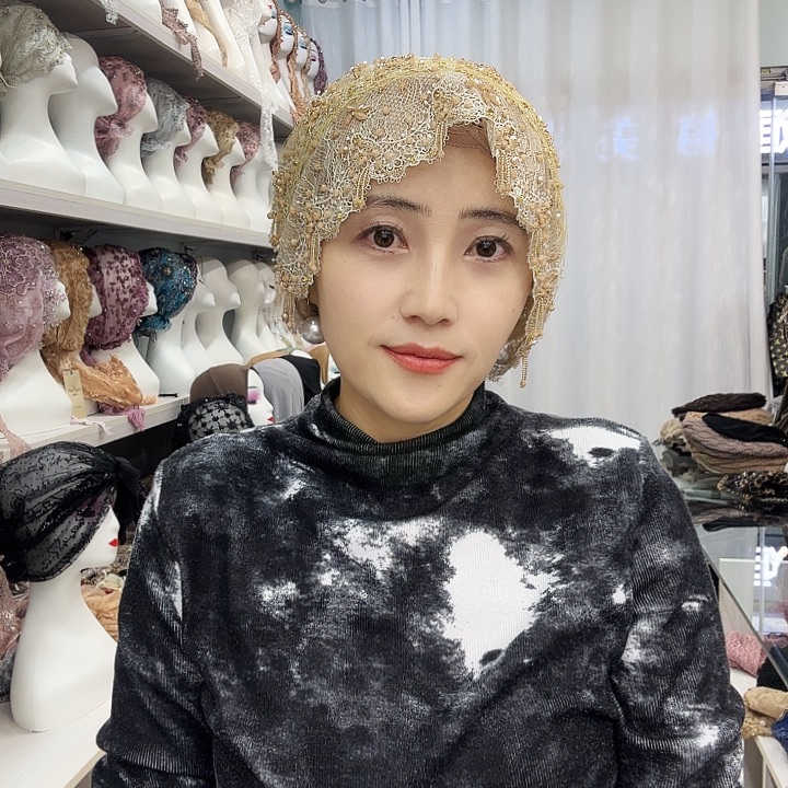 纯棉涤纶（聚酯纤维）香槟色绑带帽子