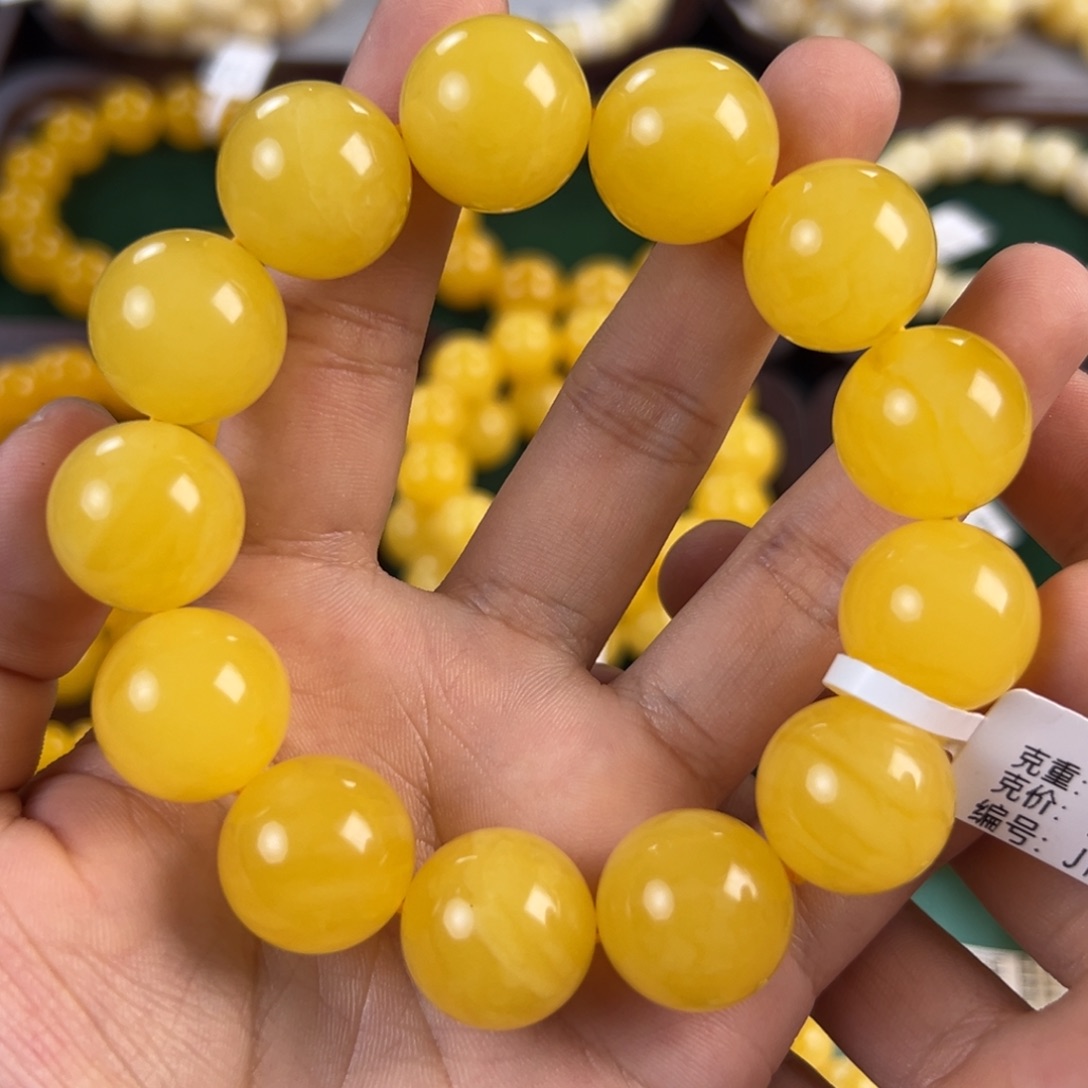 琥珀未镶嵌手链43.8g焦皮同料圆珠18mm jyy