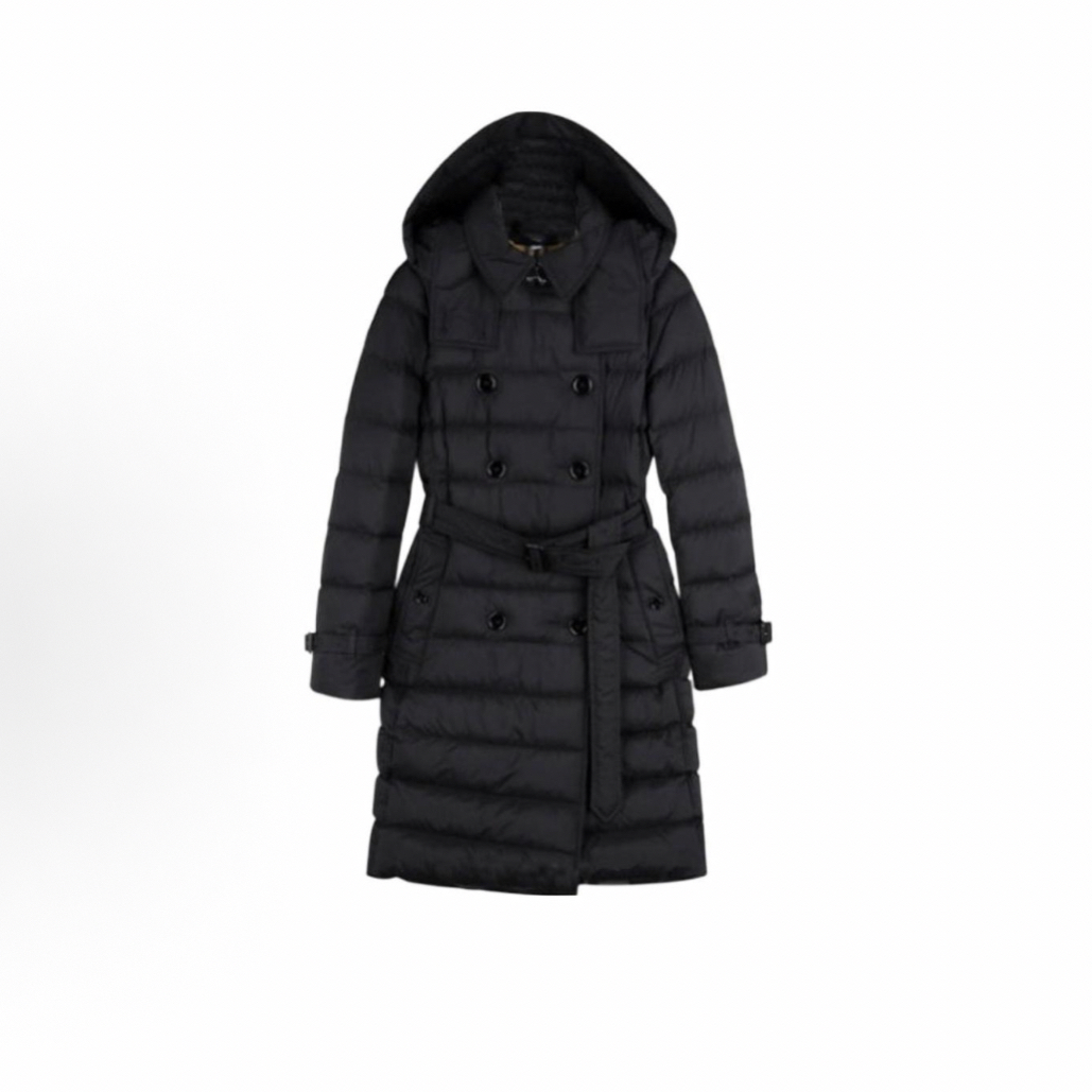 99新 BURBERRY/博柏利 黑色中长款羽绒服/S码/A04893