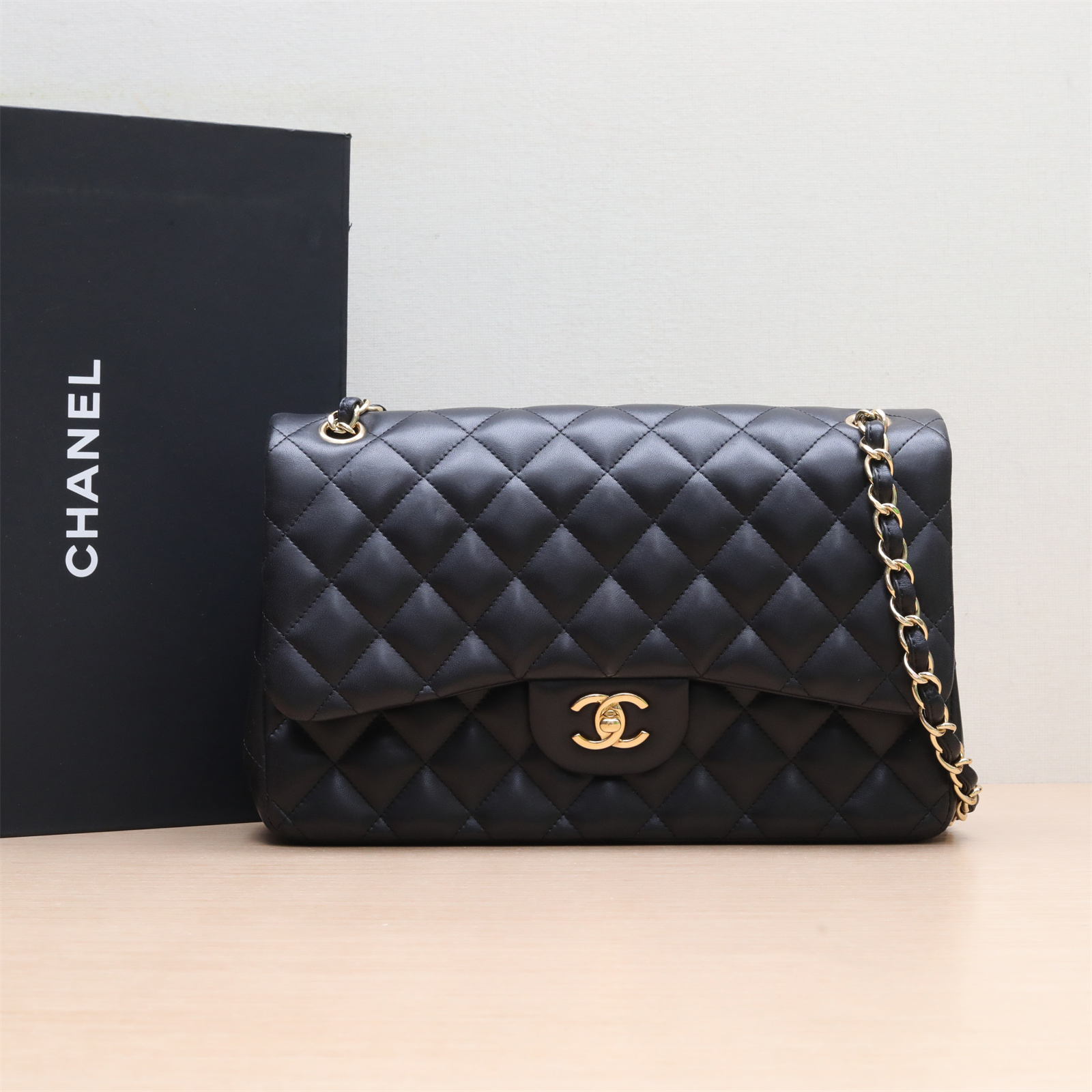 95新 Chanel/香奈儿 小花6欢 CF 口盖包 JUMBO 皮革S 15开 金扣