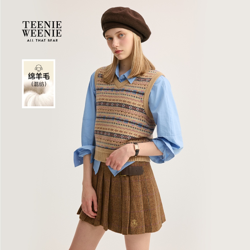 TeenieWeenie小熊毛针织衫25舒适多色菲尔岛V领背心女TTKN254901P