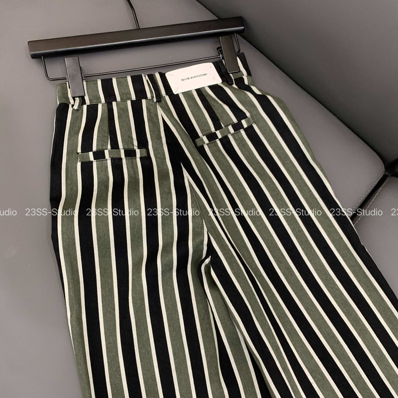 【娇娇私服订制】条纹直筒简约休闲牛仔裤女宽松显瘦阔腿长裤6688#