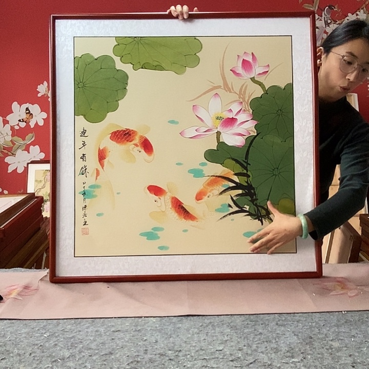 国画手写手绘带框包邮国画作品82✖️82