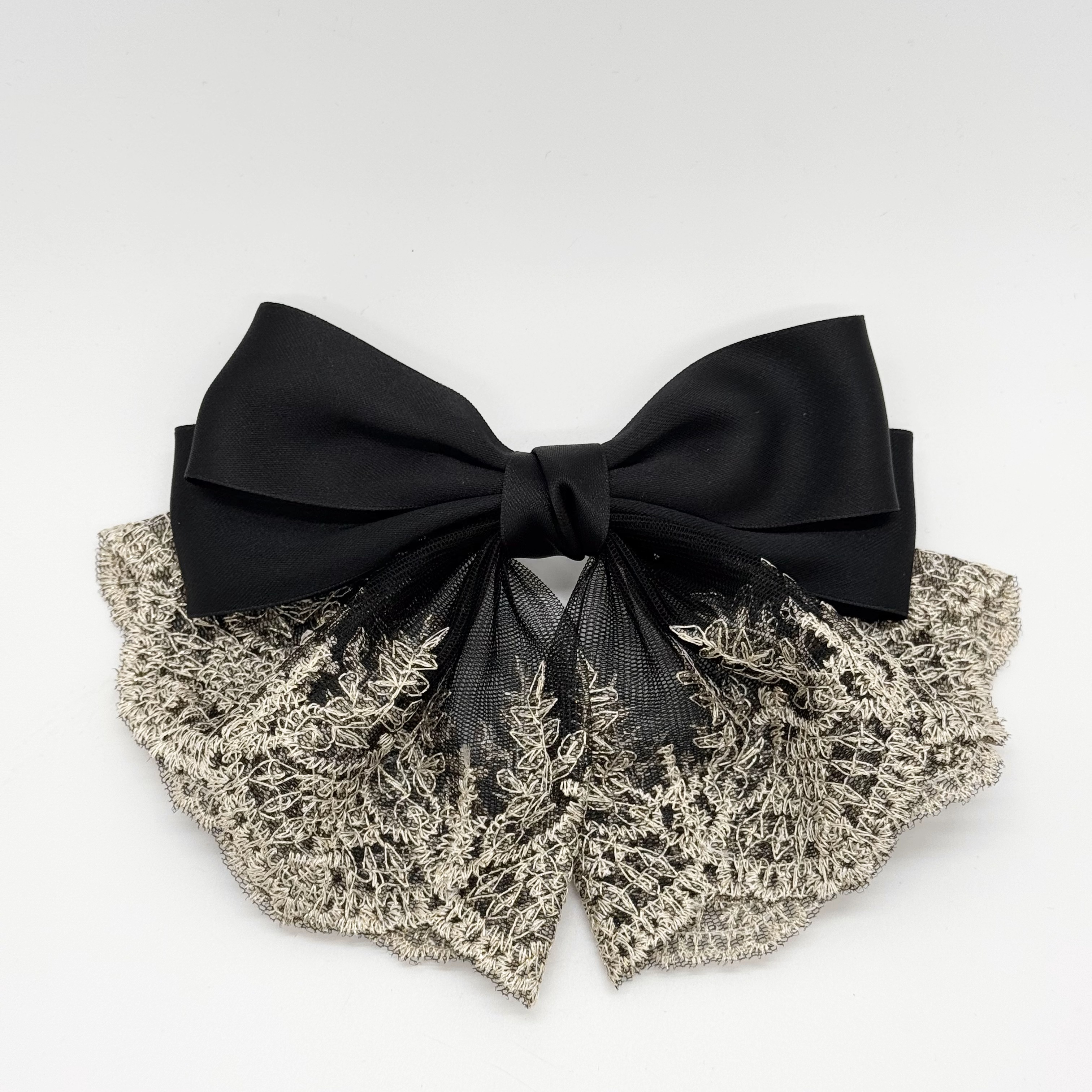 GREBUTY 6365 法式浪漫 黑色蕾丝蝴蝶结弹簧夹