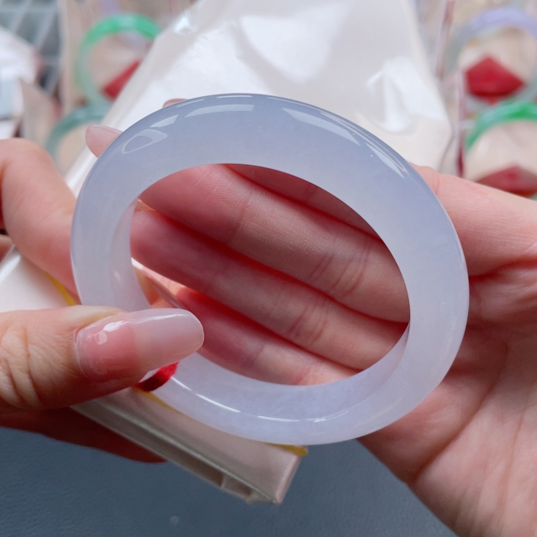 未镶嵌手镯翡翠55.9白冰透淡淡紫 落落大方显气质45号