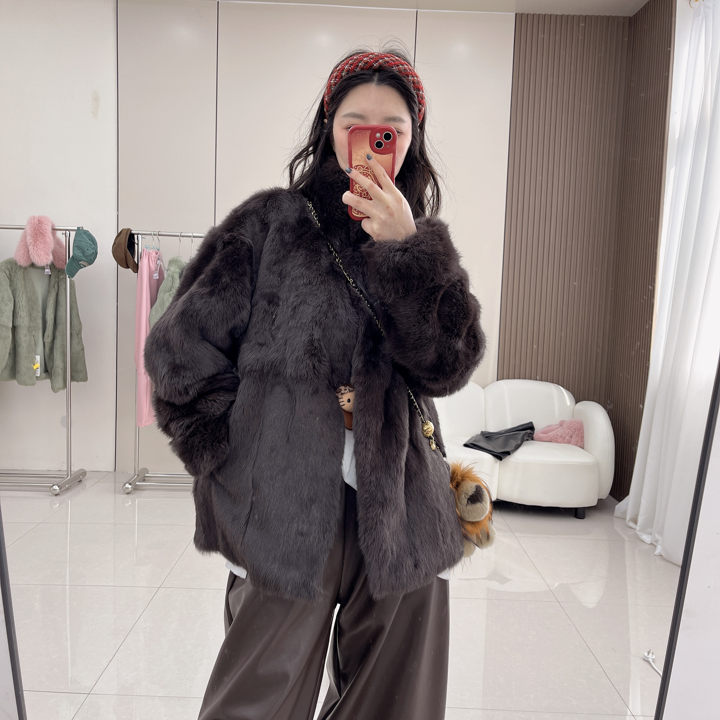 欧若风立领中款时尚洋气皮草外套毛毛兔毛