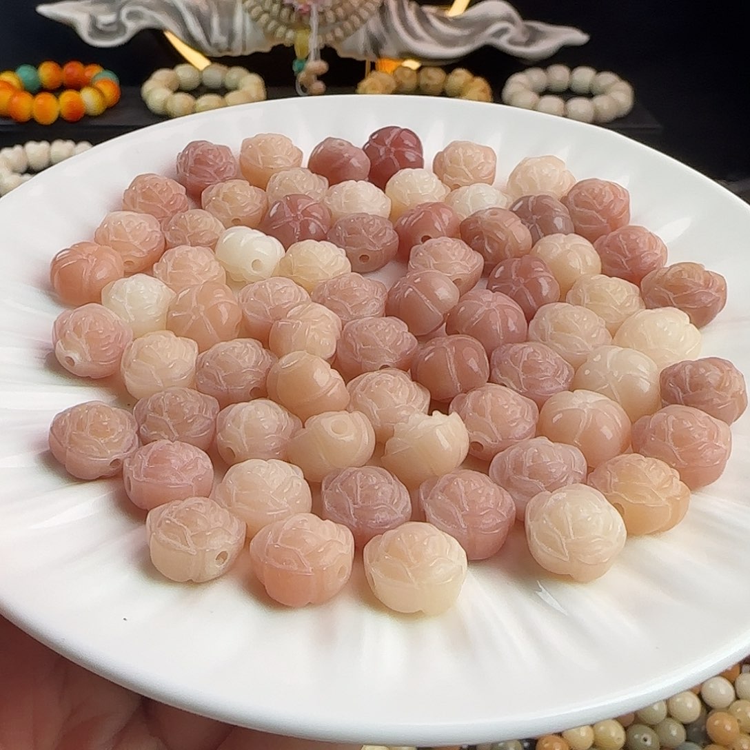 手串菩提根/象牙果卡12粉色山茶花25颗