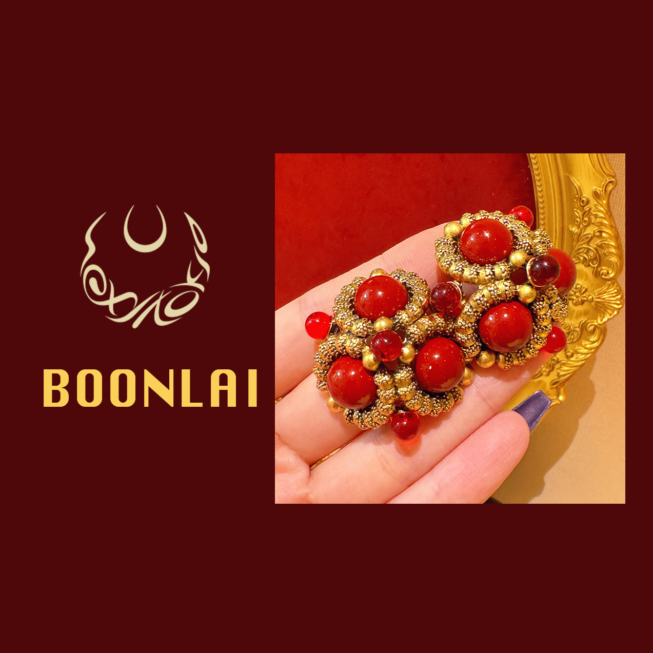 铜合金耳饰  Boonlai 多重红色珠珠耳环003