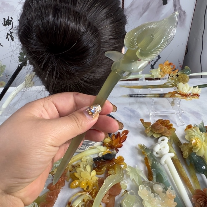 定制蛇纹石玉爱**守毛货发饰