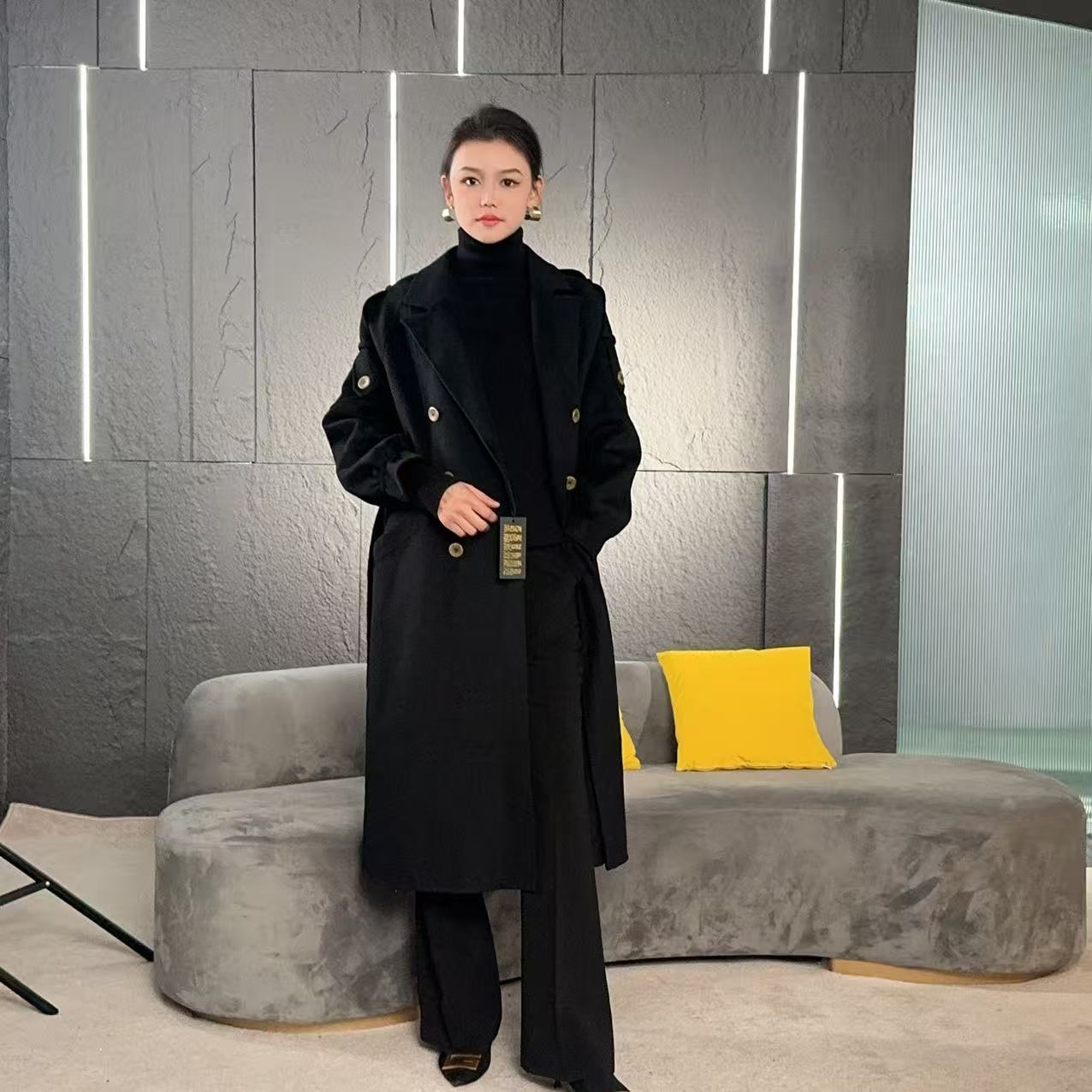 Falaibang/法莱邦A-01黑色羊毛大衣