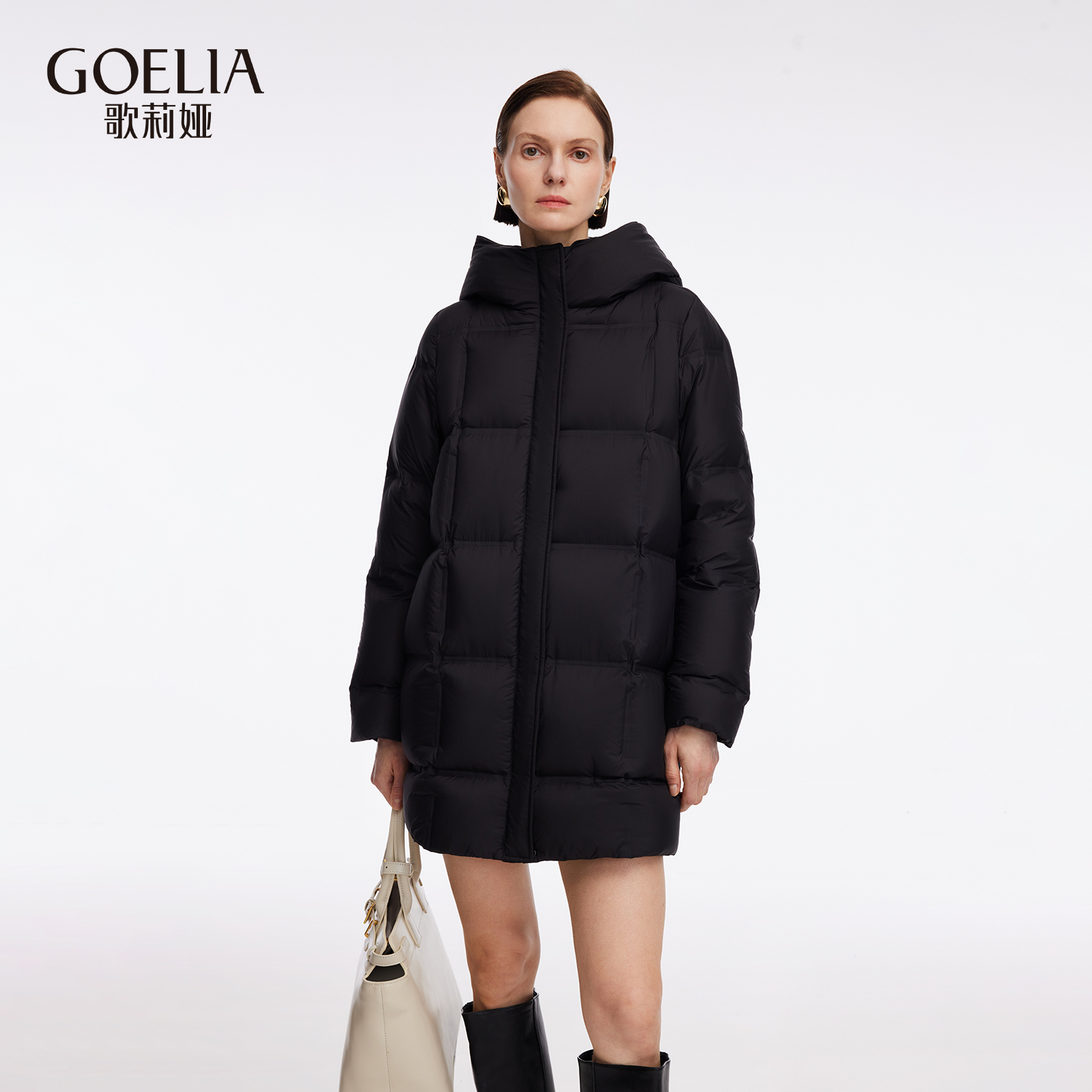 歌莉娅 冬季新品  连帽中长羽绒外套  1ECC8C240