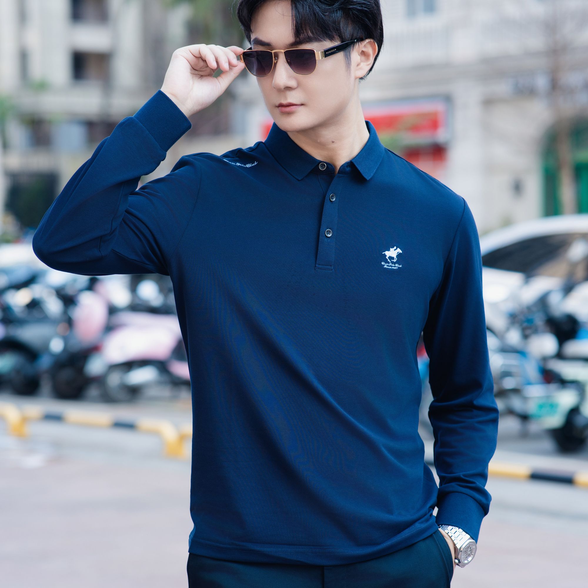 【美式经典长袖POLO衫】4964丝光棉小刺绣标美式商务休闲长袖POLO衫