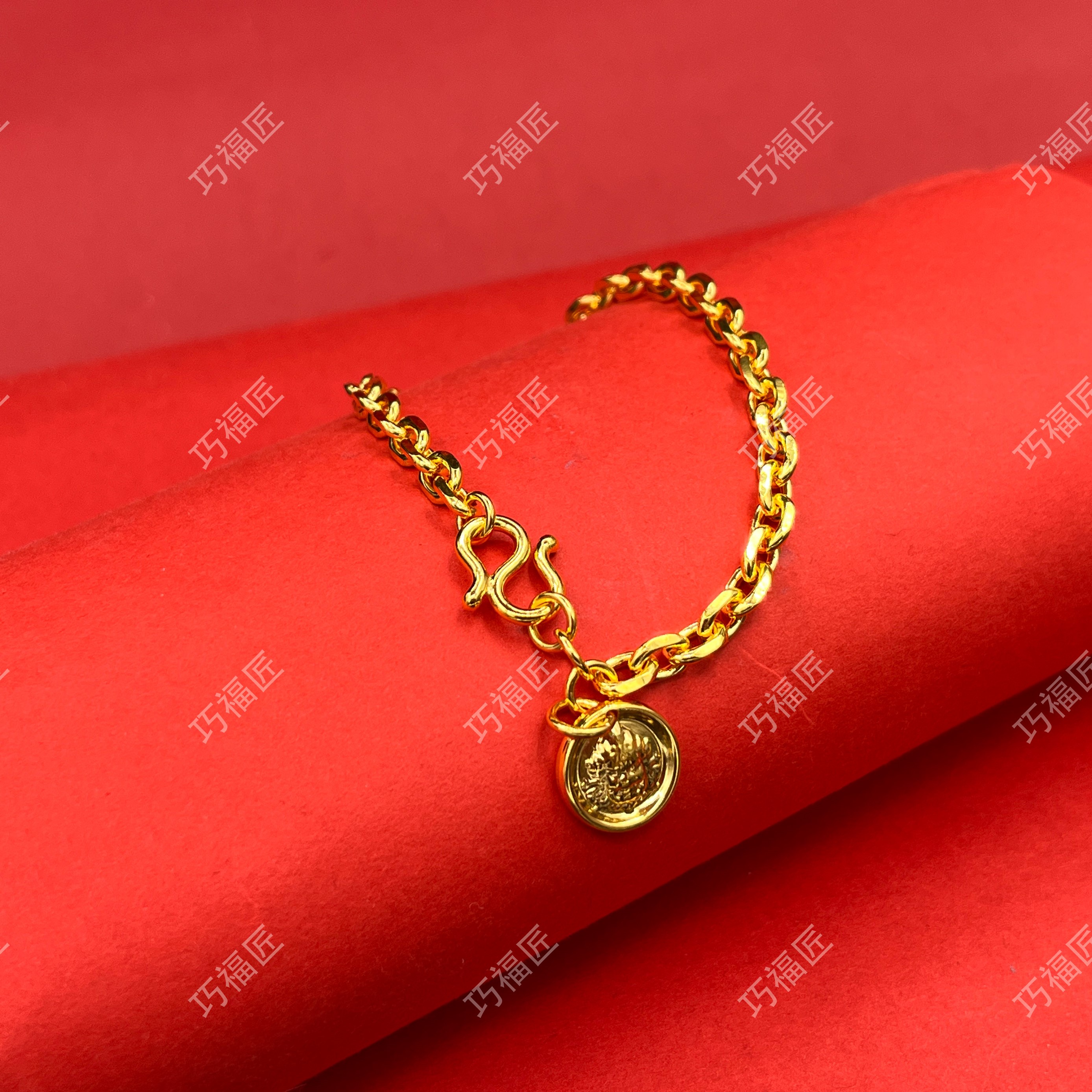 足银手链 黄财神卡家手链 工艺手工时尚复古霸气百搭潮流编织