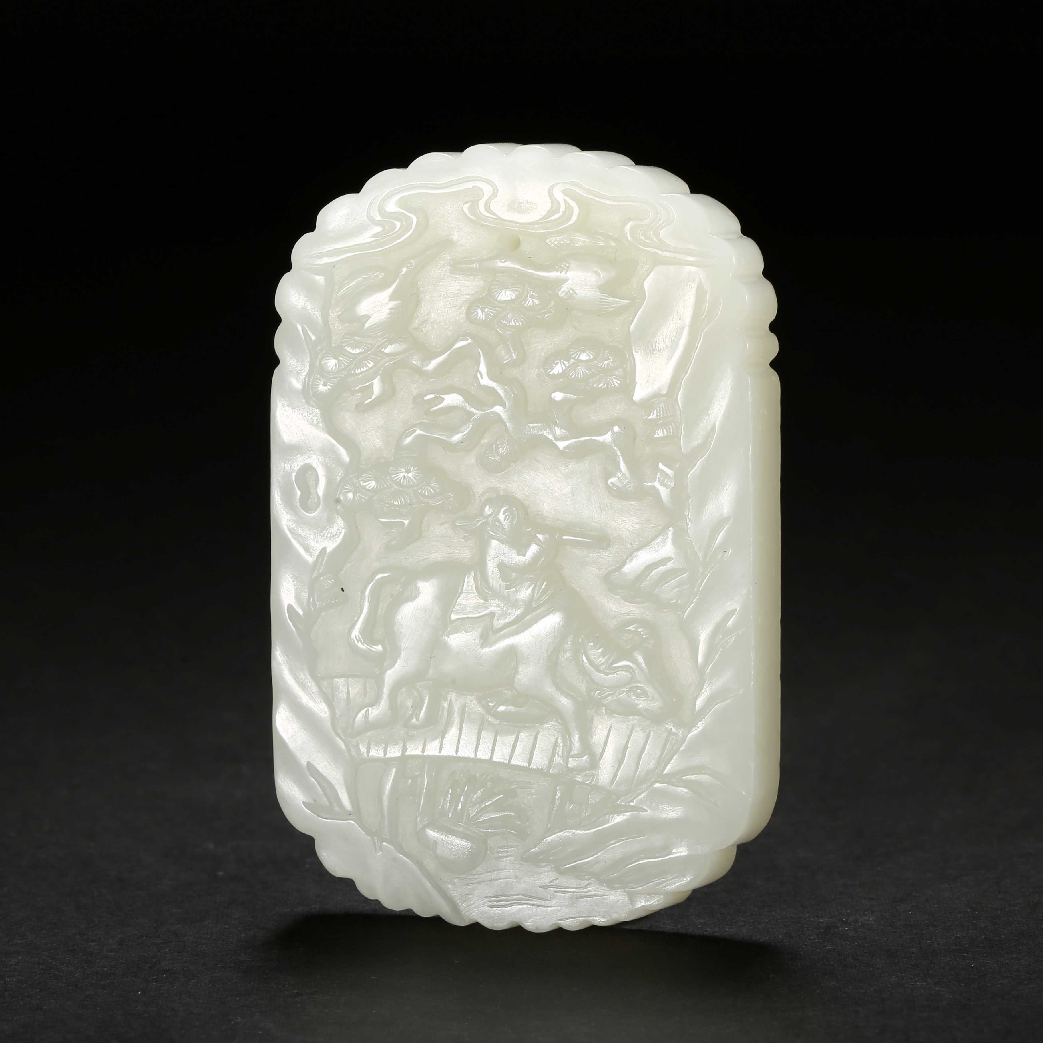 清代*和田白玉牧牛童子牌/JZP25082341/和田玉【北京文博】