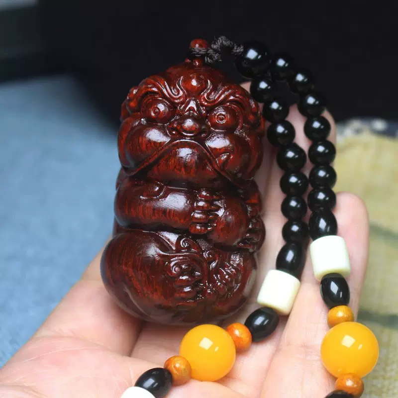 紫檀木雕刻貔貅文玩手把件工艺品挂件