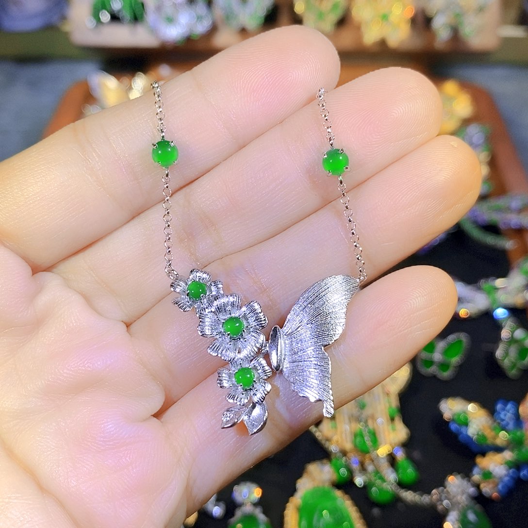 吊坠(不含链)银S925镶嵌翡翠