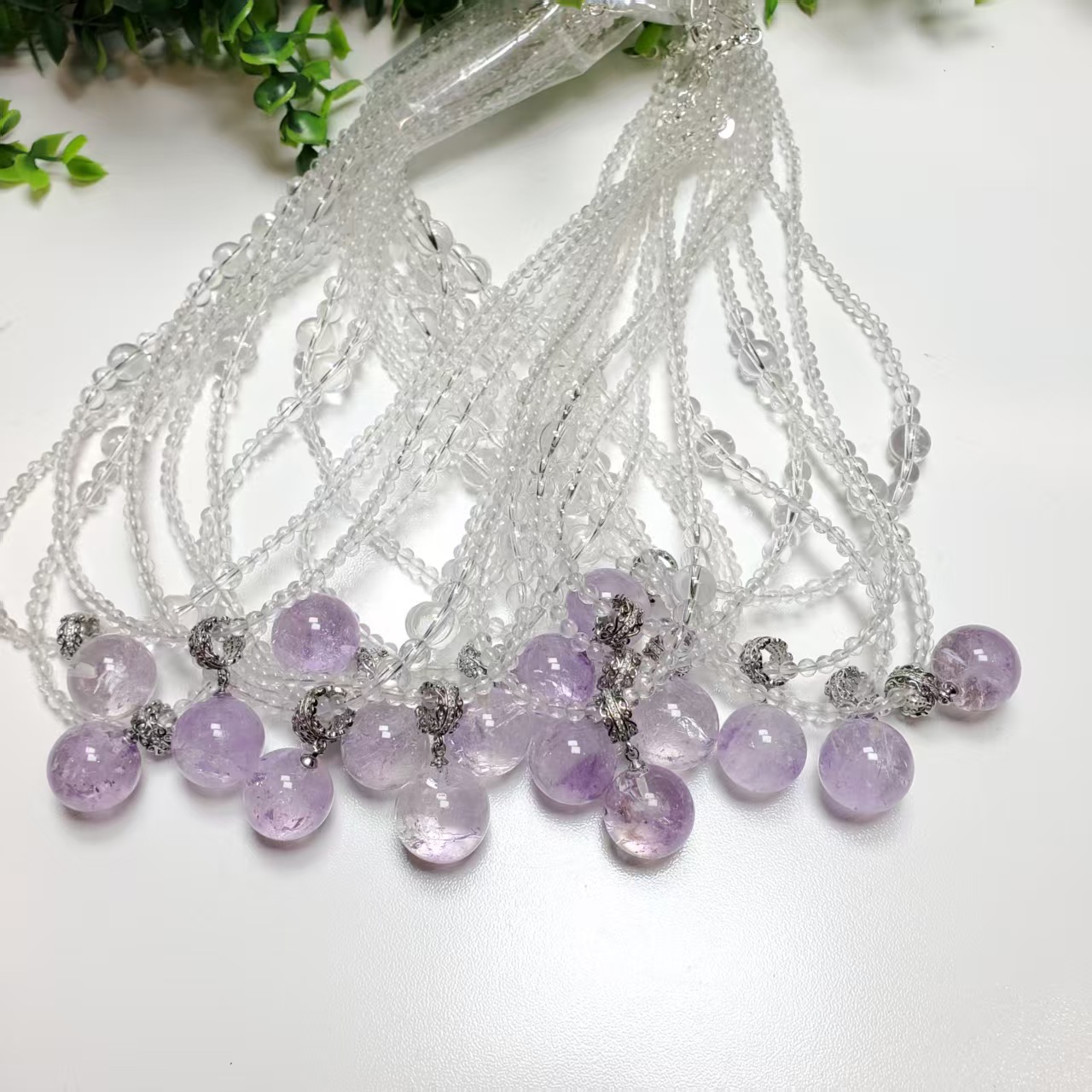 Q295【赵小姐】时尚百搭白水晶紫水晶多珠项链多样式发其一
