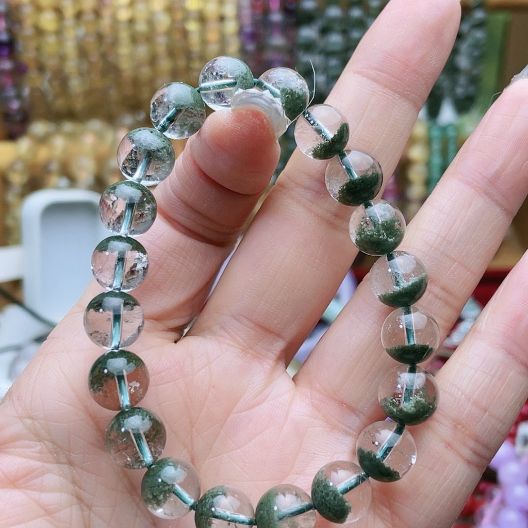 水晶手串未镶嵌绿幽灵聚宝盆9mm