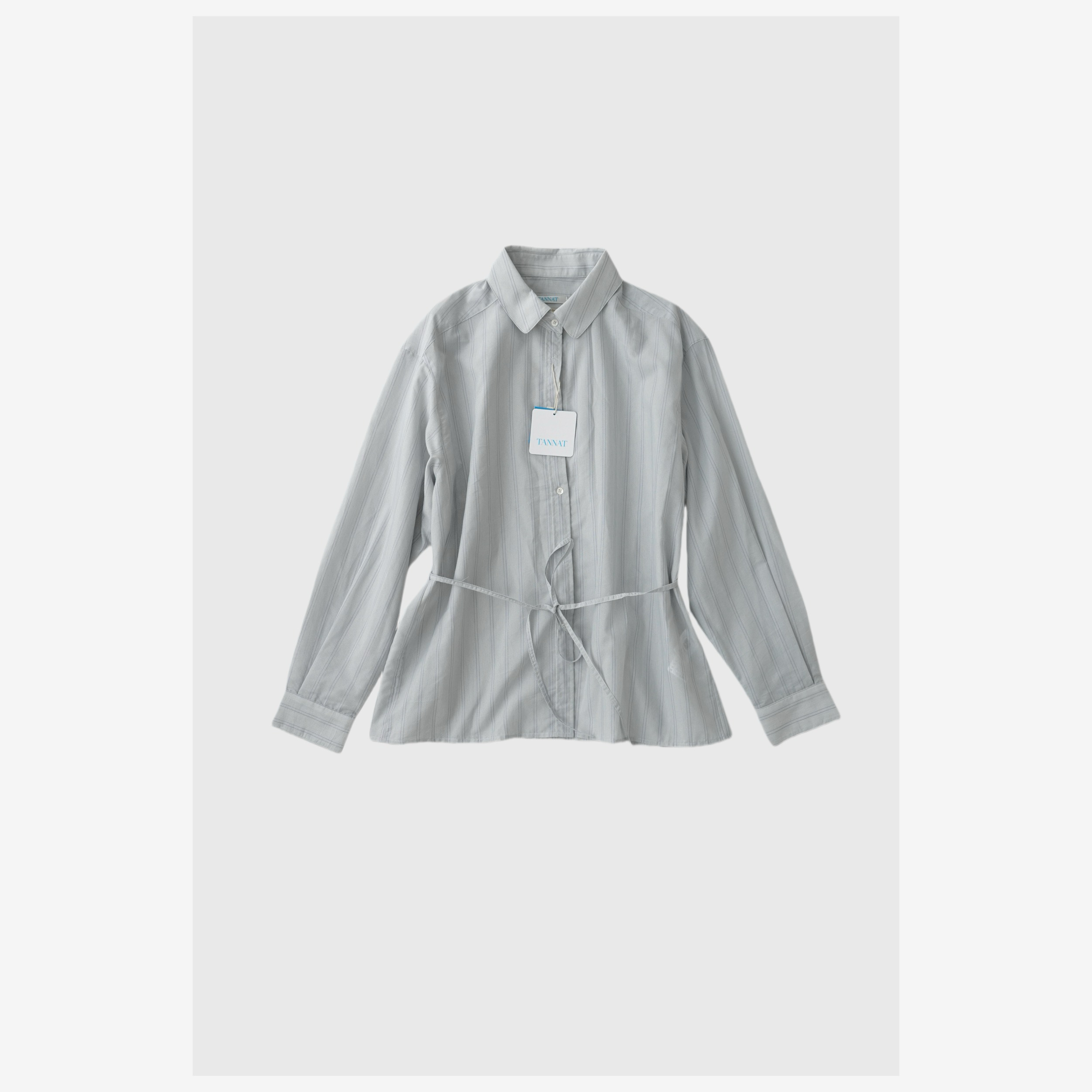 薄薄的长袖带绳小圆角翻领韩系衬衣