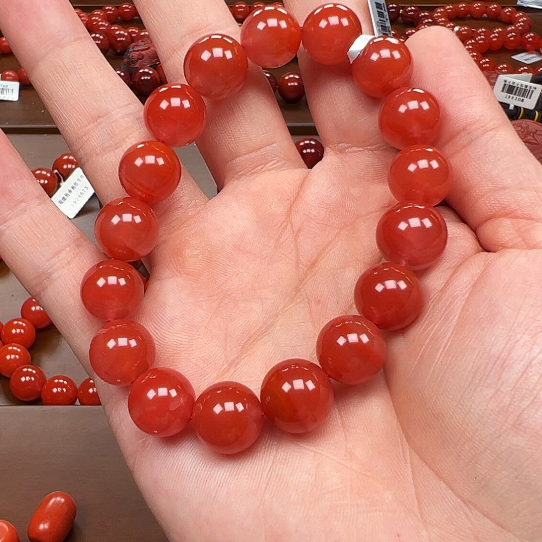 南红玛瑙未镶嵌手链川料樱桃红冰红12m