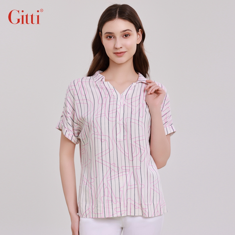 Gitti/吉蒂优雅气质条纹印花衬衫女大码显瘦宽松衬衣G251560 