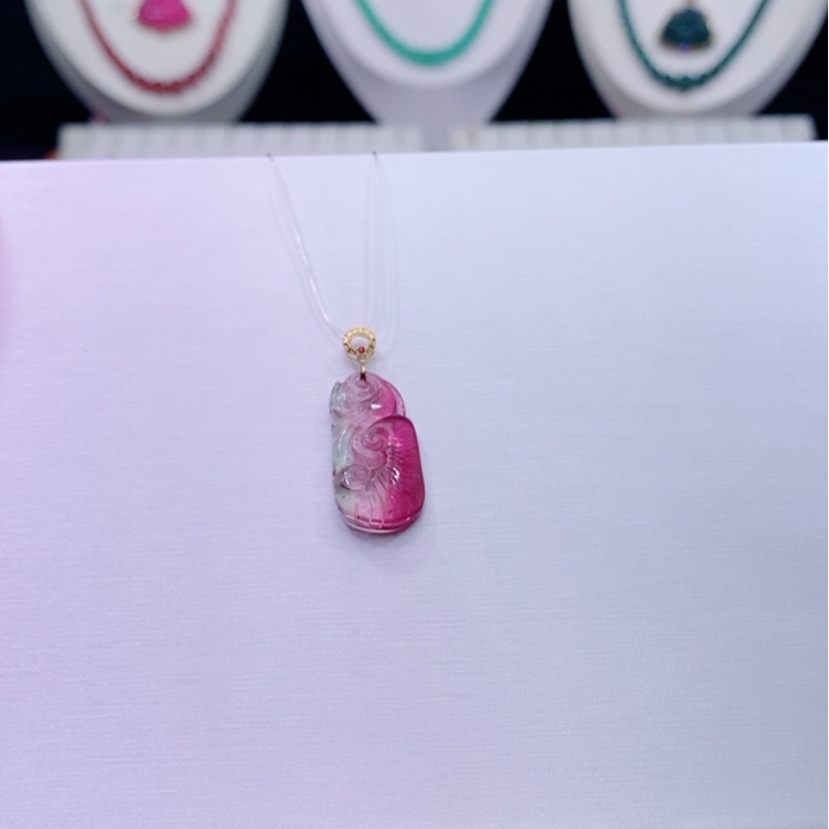 【闪购商品】碧玺碧玺m18K金镶嵌如意吊坠