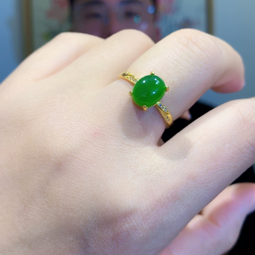 和田玉（碧玉）戒指银S925镀金镶嵌