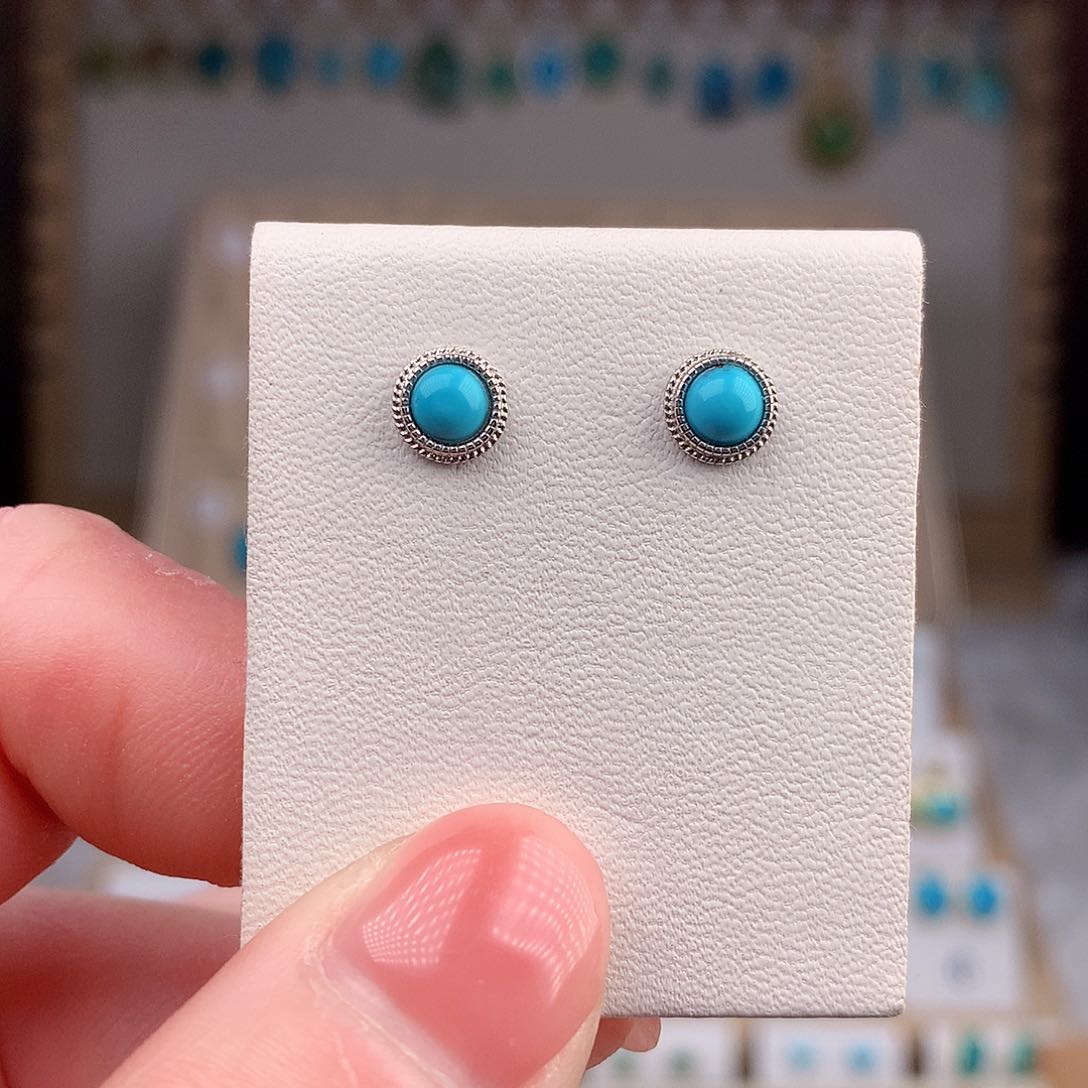 绿松石耳饰银S925镶嵌