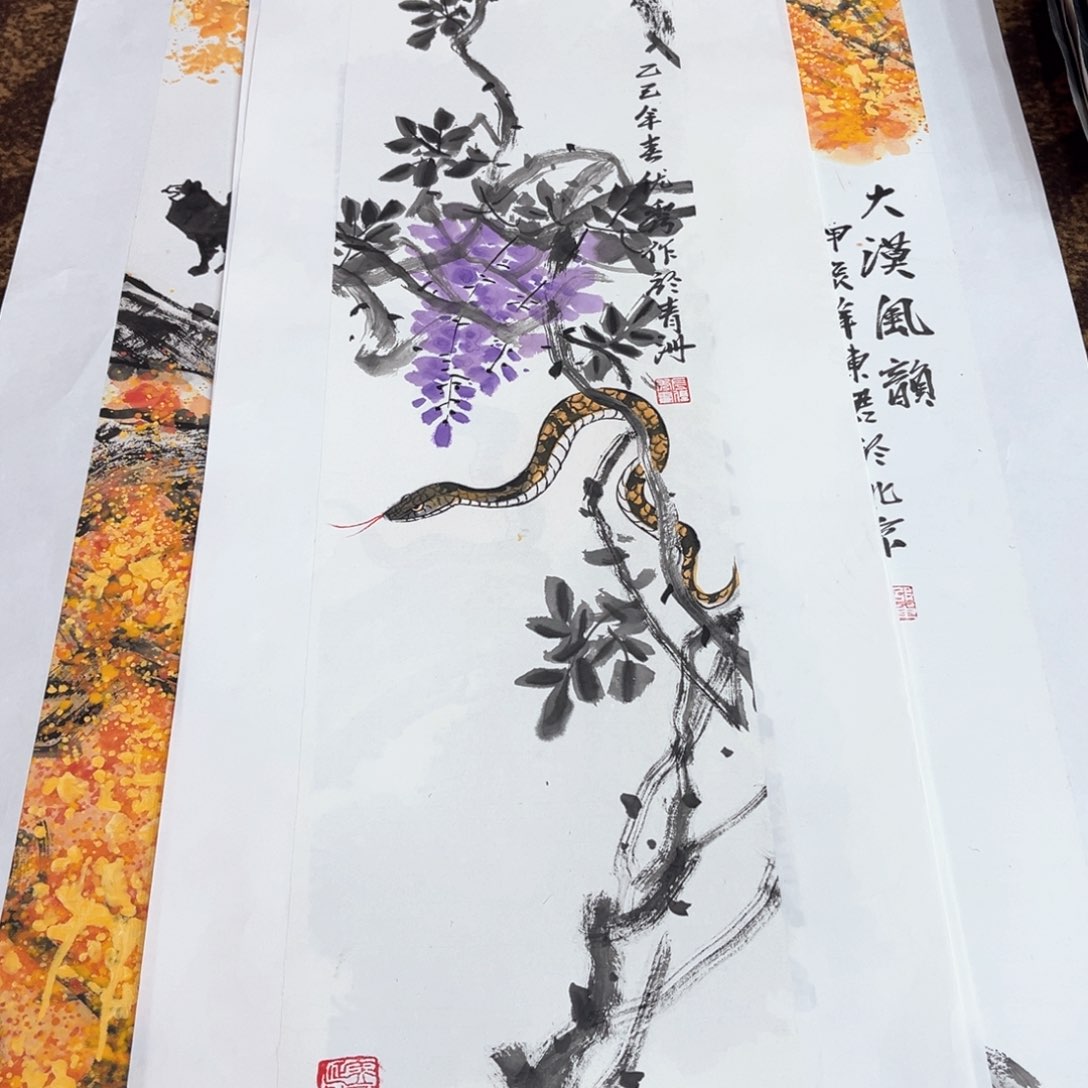 国画优秀老师三尺对开绘画送托底