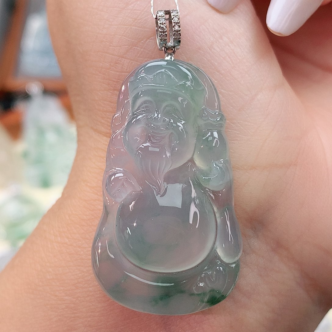 颈饰18K金镶嵌翡翠财神爷