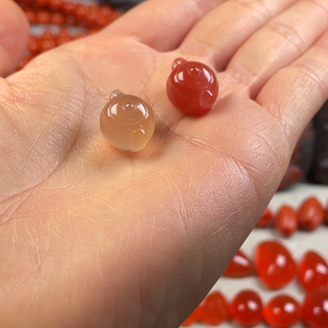 南红玛瑙天然原矿杨柳冰红把把壶两颗未镶嵌